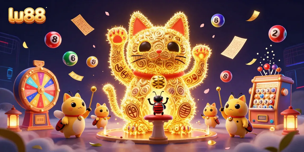 Experience the vibrant luck at the lu88 casino with a golden lucky cat and dynamic game elements.
