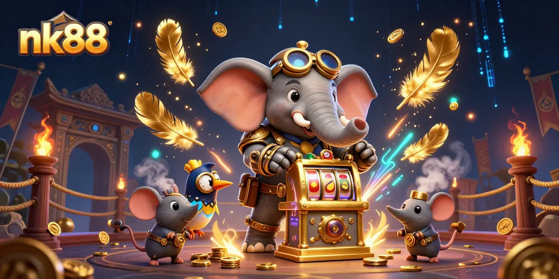 Engage in thrilling gameplay at nk88 with a steampunk elephant and dynamic casino elements.