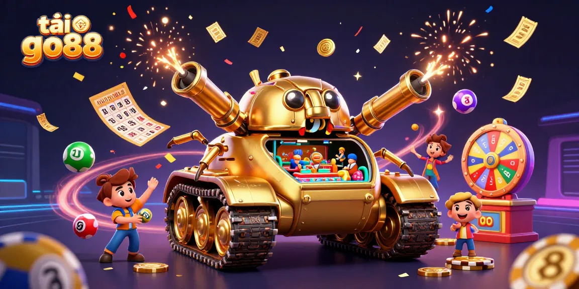 Experience excitement with tải go88 through this dynamic casino scene filled with lottery elements and celebration.