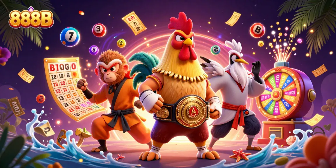 Engage with 888B through a vibrant casino scene featuring dynamic characters and exciting gameplay elements.