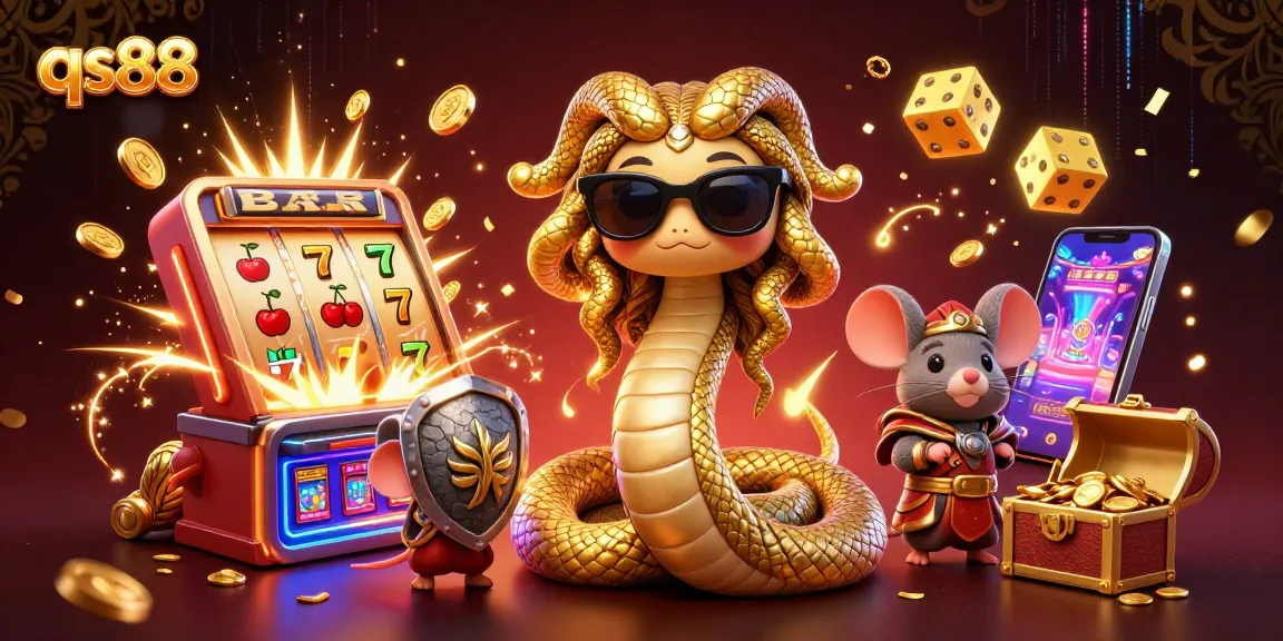 Win big with qs88 in this vibrant casino scene featuring Medusa and a warrior mouse!