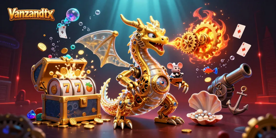 Experience the thrilling world of vanzandttx with a golden dragon and treasure in this dynamic casino scene.