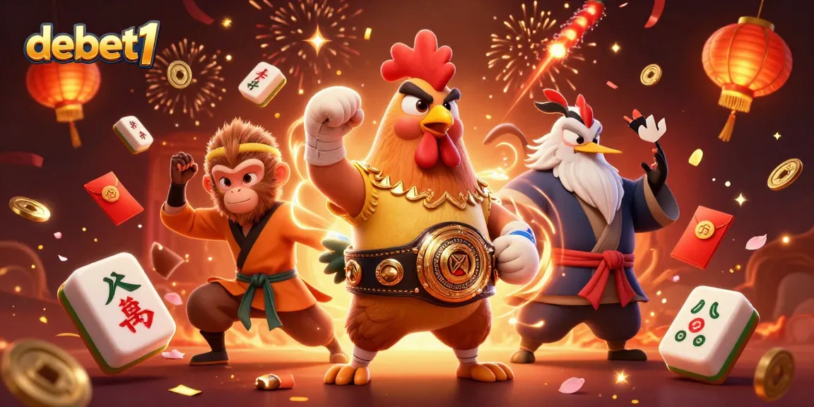 Bet with debet1, featured in an exciting 3D casino-themed celebration scene.