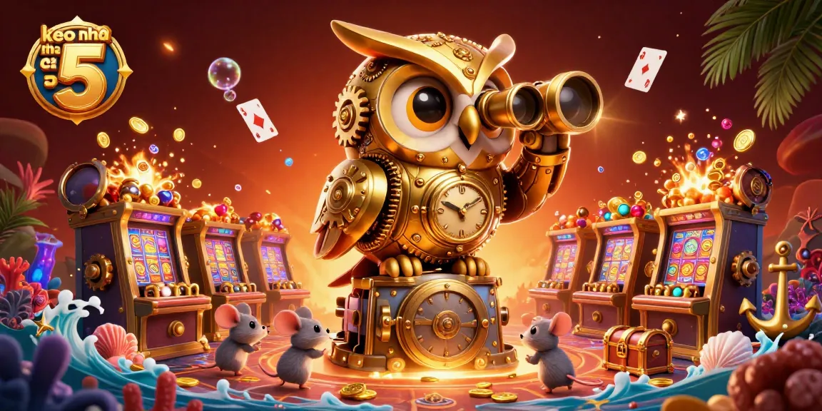 Explore keo nha cai 5 with a lively 3D owl and mouse scene in a vibrant casino environment.