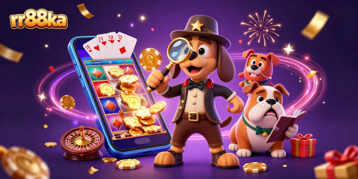 Engaging rr88ka scene with a detective investigating poker chips and vibrant casino elements.