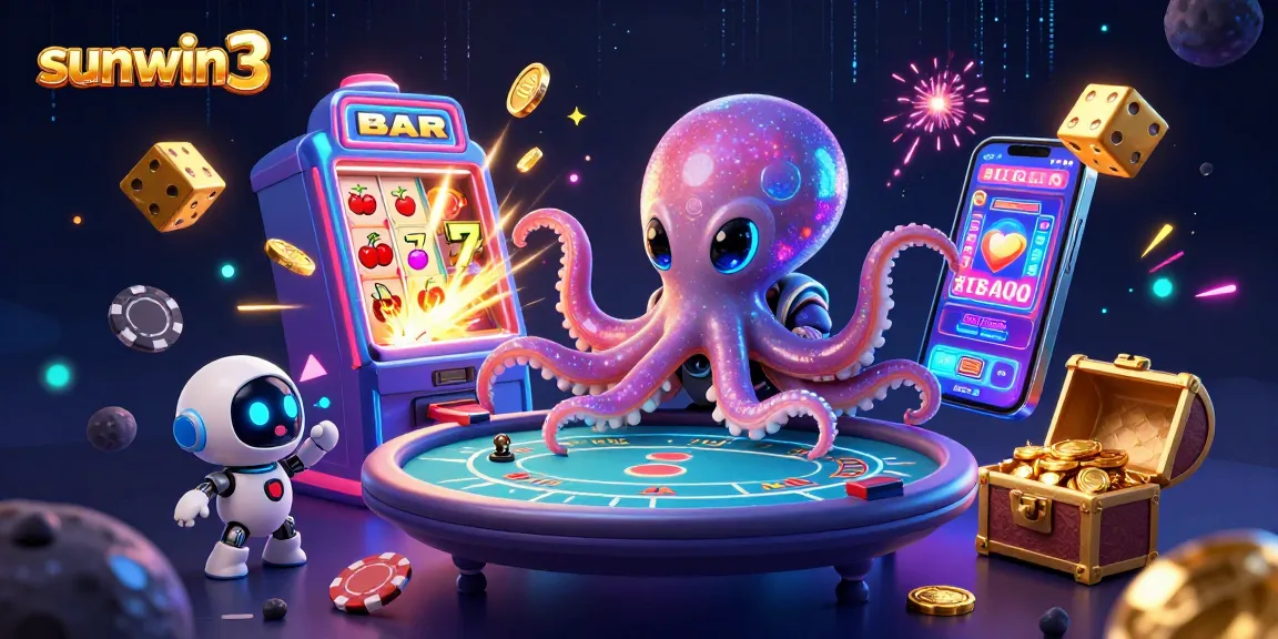 Experience the excitement of sunwin3 with an engaging alien casino scene featuring an octopus and robot.