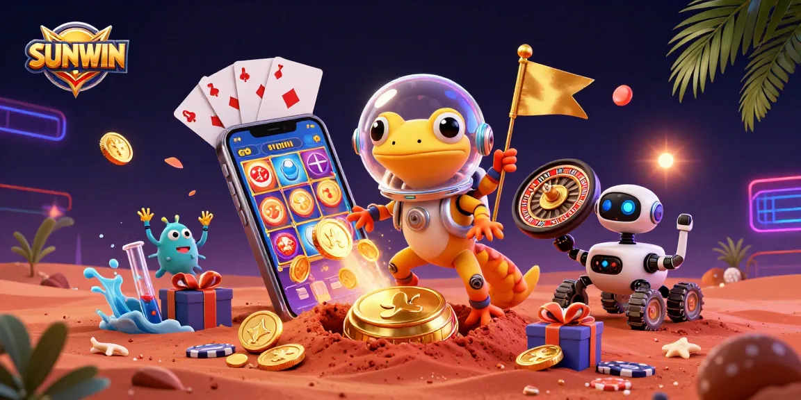 SUNWIN offers an exciting gaming experience as the cartoon gecko discovers a vibrant casino on Mars.