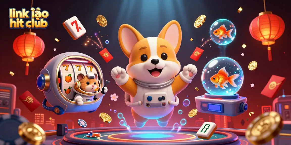 Experience winning with link vào hit club in a vibrant cosmic casino scene with playful characters.