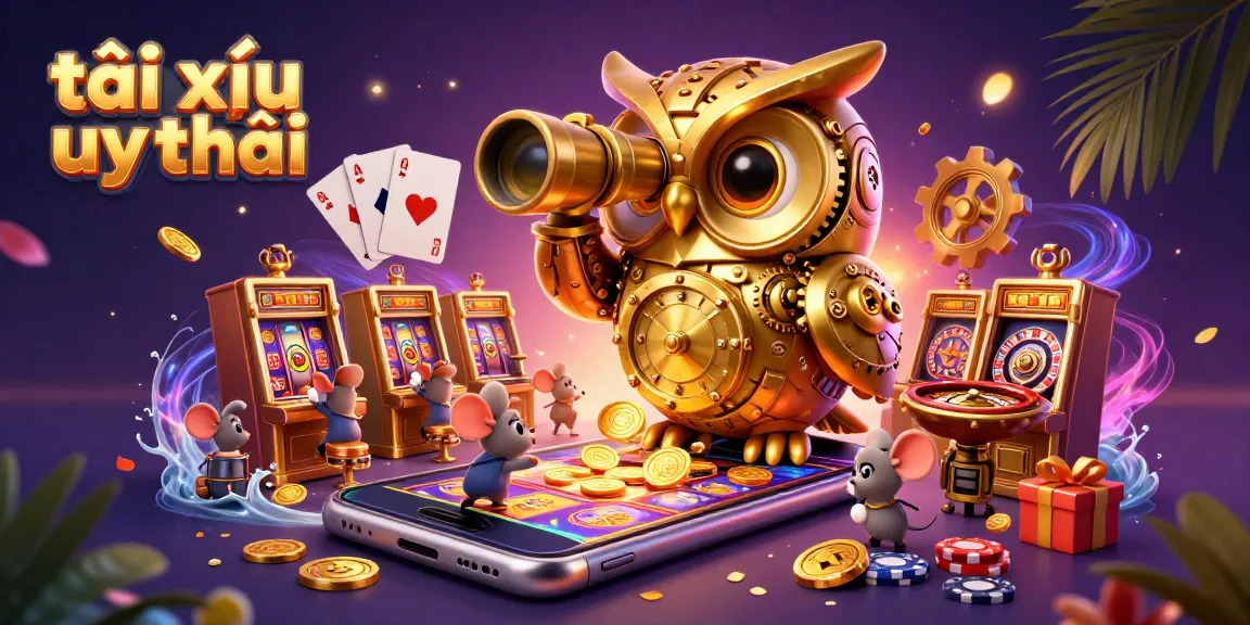 Experience the excitement of tài xỉu uy tín with a captivating 3D illustration showcasing playful characters and casino elements.
