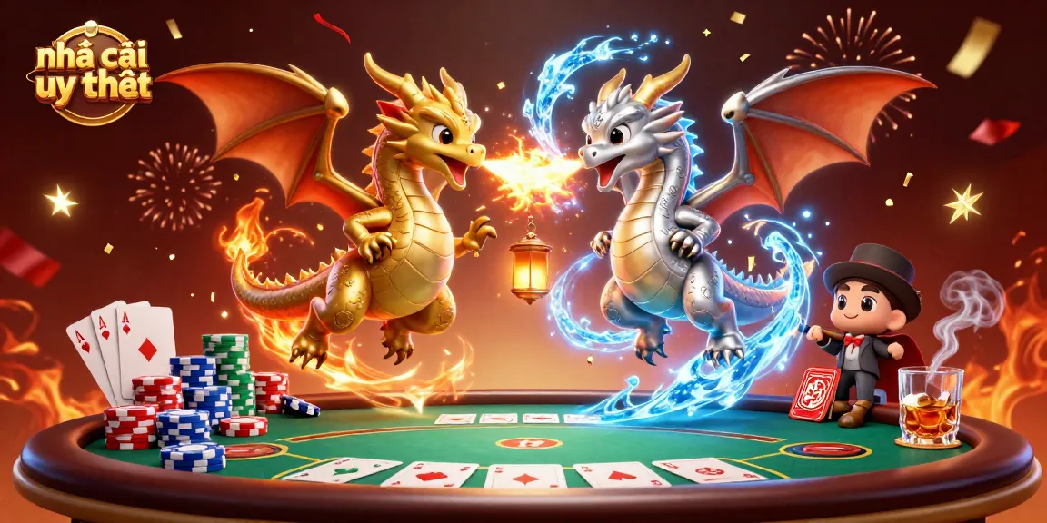 Experience the action at nhà cái uy tín with golden and silver dragons unleashing fire and ice.