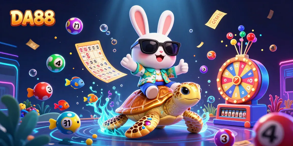 DA88 excites players with a lively 3D illustration featuring a lucky rabbit and golden turtle.