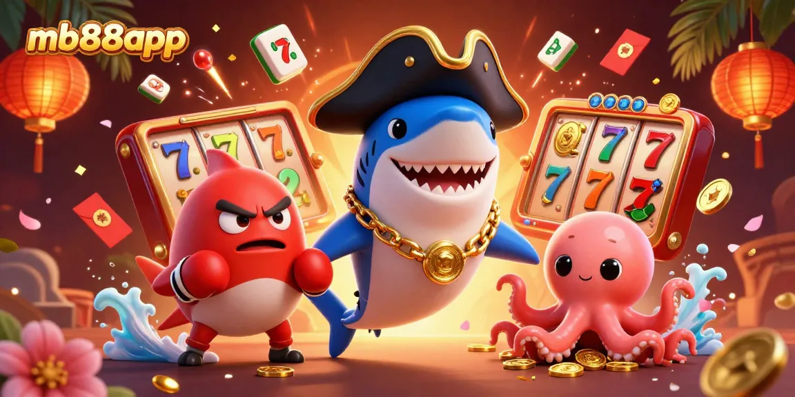 Spin and win with mb88app featuring a pirate shark, pufferfish, and octopus in a vibrant casino scene.
