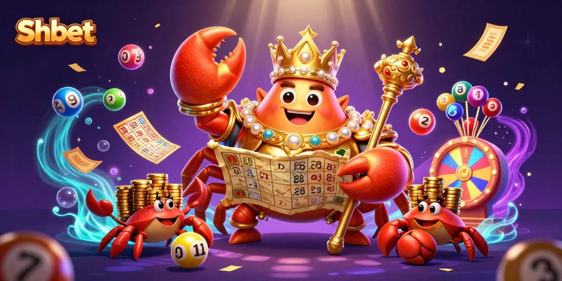 Experience the excitement of Shbet with a golden crab emperor surrounded by dynamic gambling elements.
