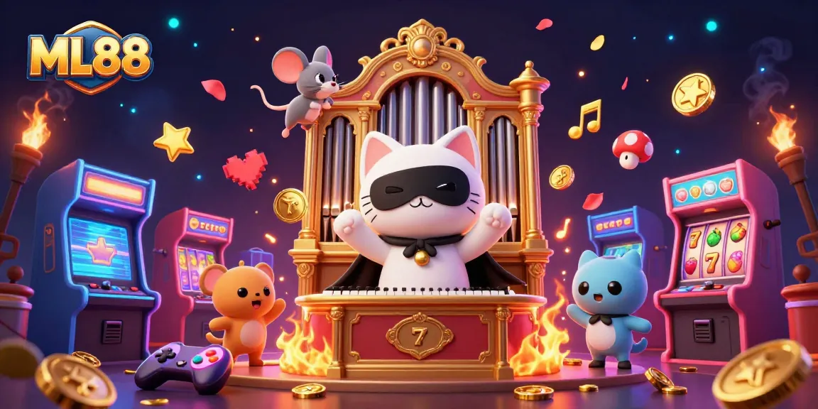 Engage with ML88's thrilling casino atmosphere, featuring a phantom cat at the pipe organ and enchanted game elements.