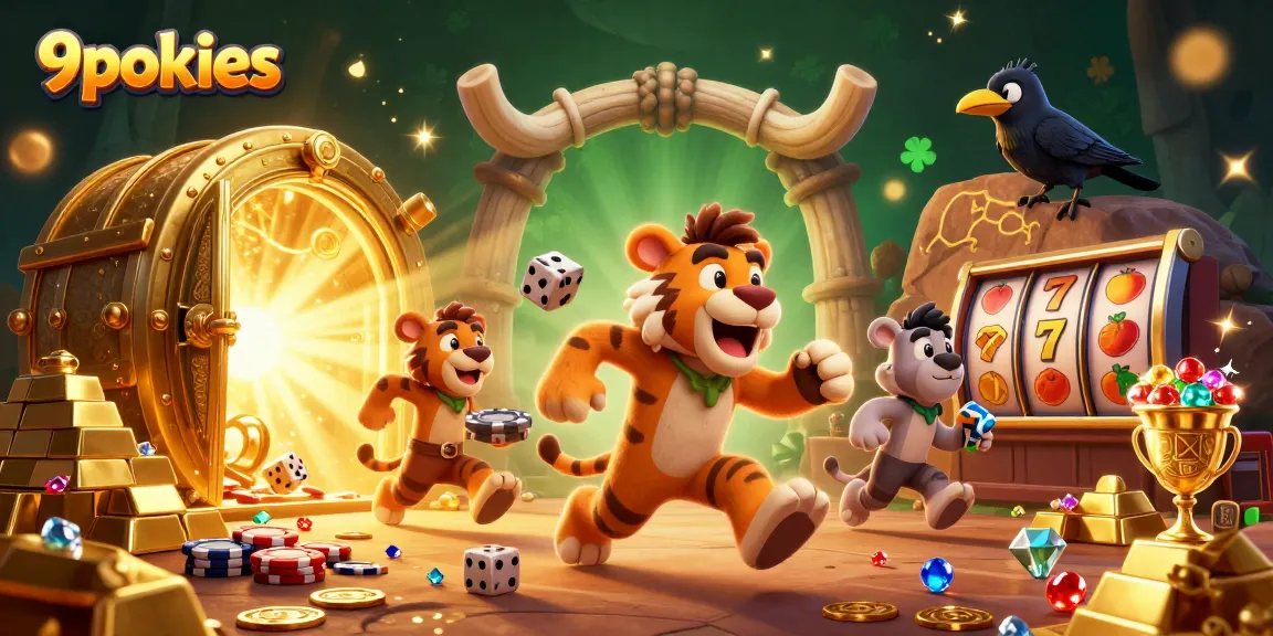 Join the excitement of 9pokies with a unique prehistoric casino scene filled with treasures.