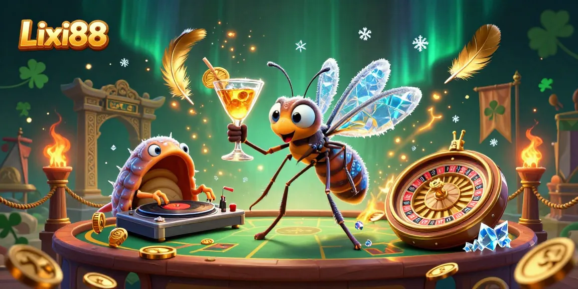 Experience thrilling play at Lixi88 with a lively casino scene featuring unique characters and vibrant gaming elements.