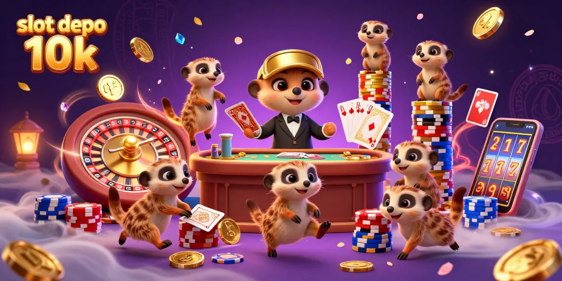Engage with slot depo 10k, exploring a lively meerkat casino with dynamic gaming elements and vibrant atmosphere.