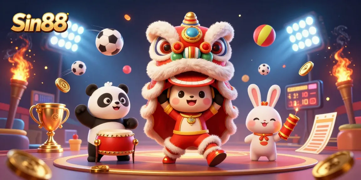 Sin88 offers a vibrant celebration of gaming with dynamic characters and sports elements in an immersive casino scene.