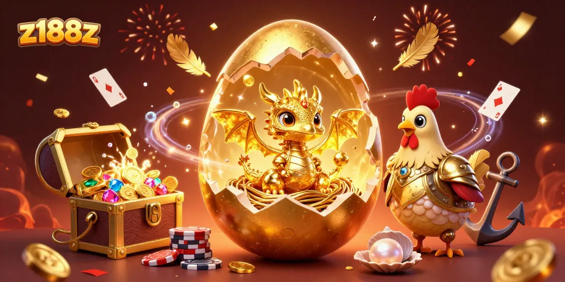 Experience the thrill of z188z with a golden dragon amidst poker chips and casino treasures.