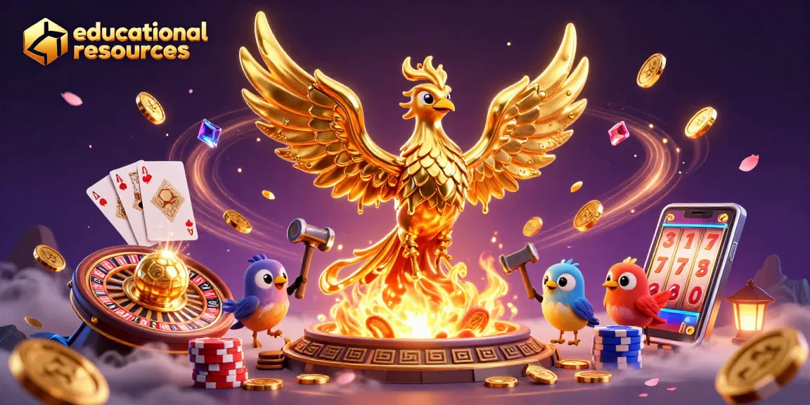 Experience thrilling wins at educational resources with a golden phoenix and vibrant casino elements!