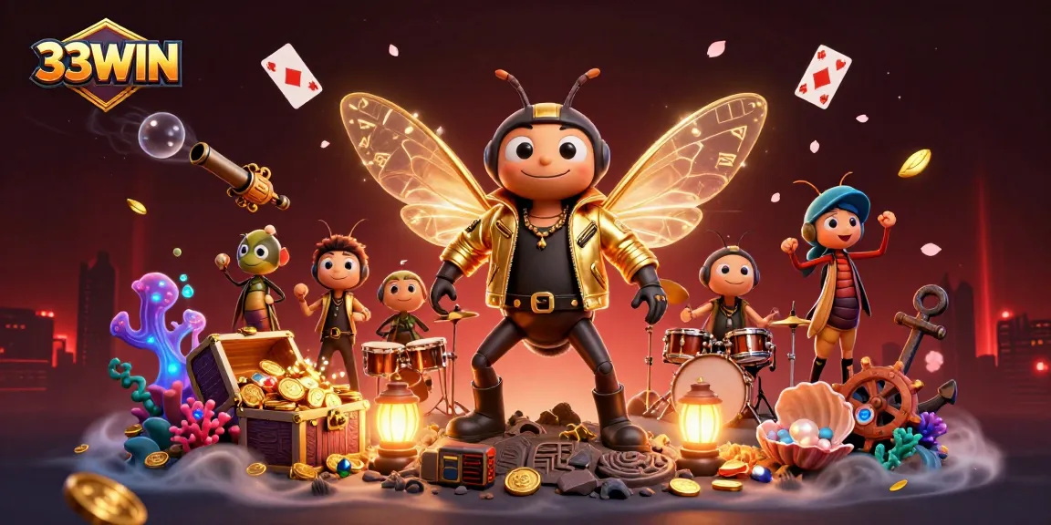33WIN offers vibrant gaming excitement, showcasing a cicada rock star in a thrilling underwater casino environment