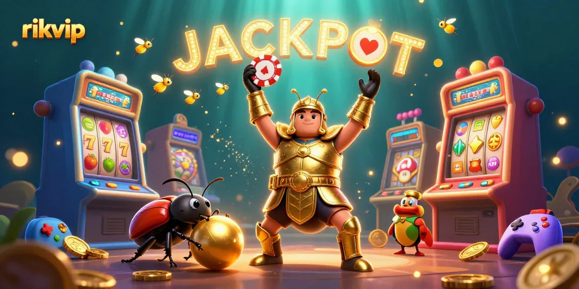 Win big at rikvip with vibrant 3D illustrations showcasing exciting slot games and jackpot celebrations.