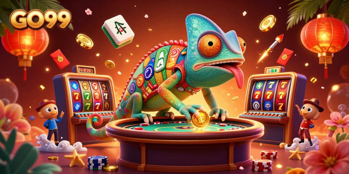 Engage in thrilling gameplay at GO99 with vibrant slot reels and a lively casino atmosphere.