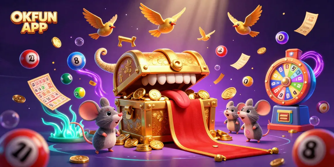 Experience the excitement of the OKFUN APP with vibrant gambling themes and dynamic visuals.