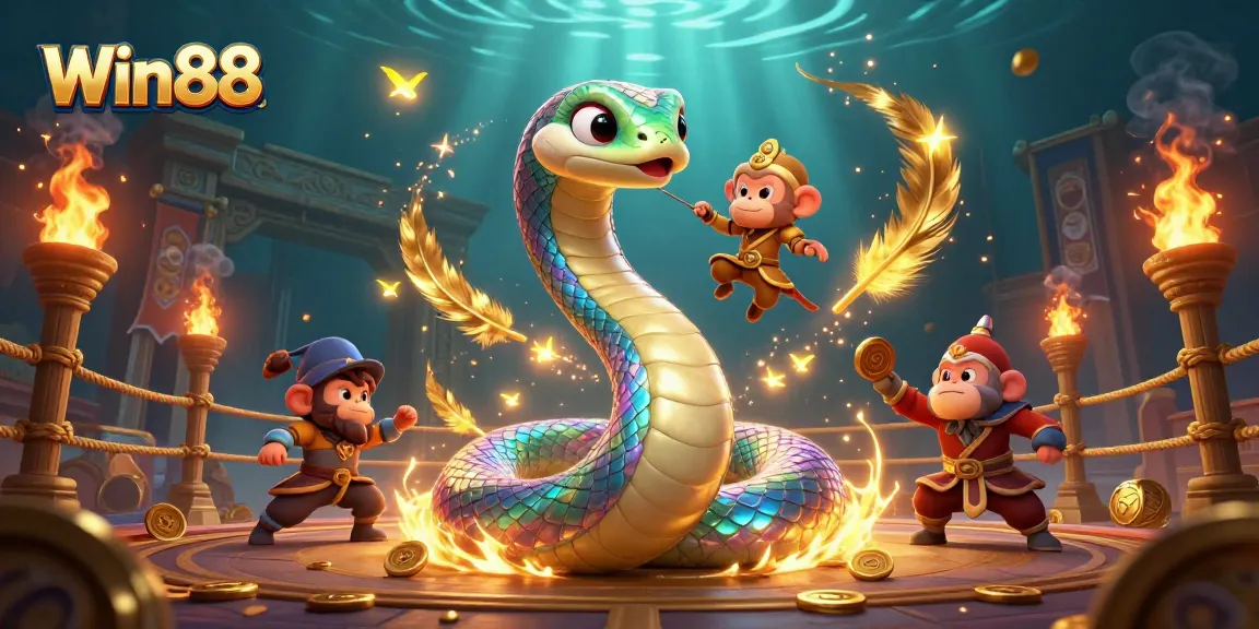 Experience the excitement at Win88 with a vibrant illustration featuring a magical rainbow serpent.