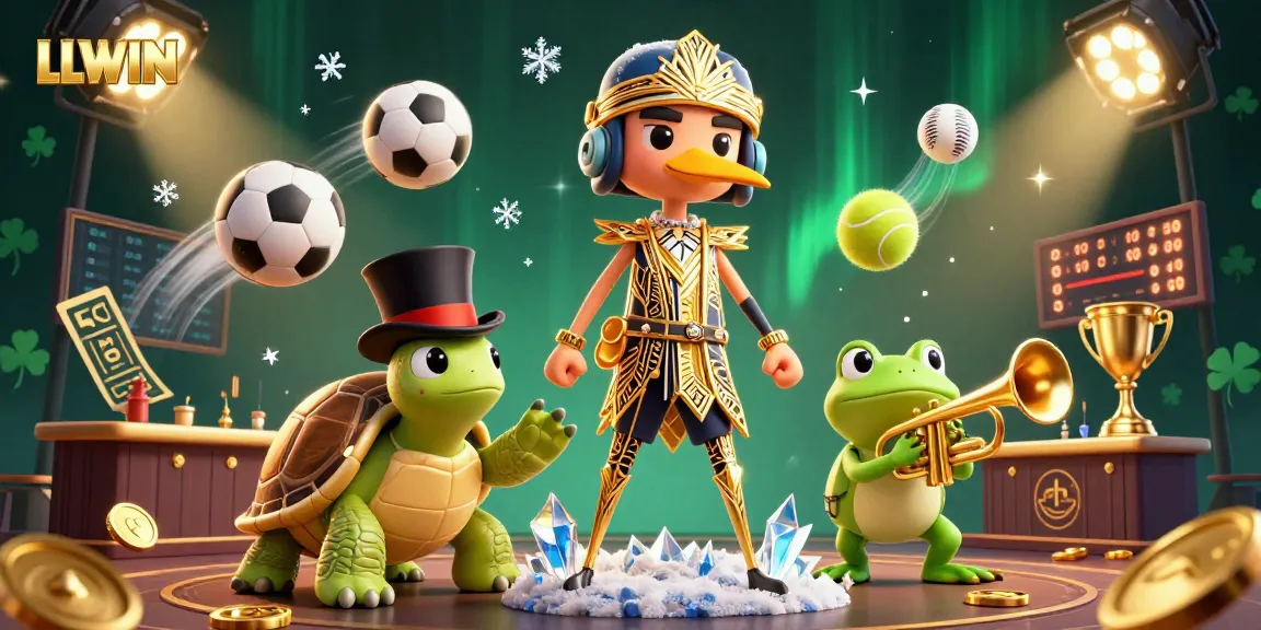Experience the LLWIN adventure with a vibrant 3D casino scene featuring dynamic sports elements and engaging characters.