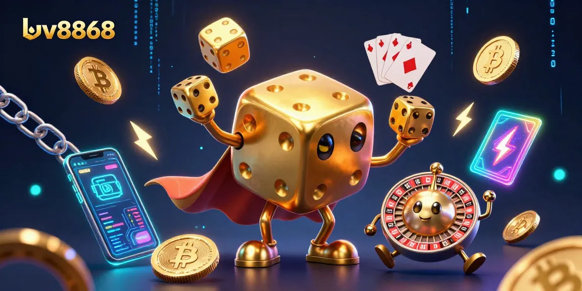 Experience thrilling gaming action at lv8868 with vibrant 3D casino elements, golden dice, and crypto coins.